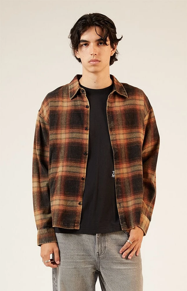Pacsun Black & Brown Washed Cropped Flannel Shirt