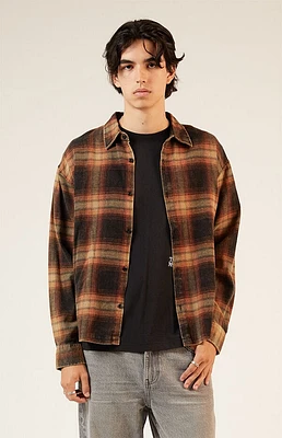 Pacsun Black & Brown Washed Cropped Flannel Shirt