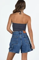 Princess Polly Eco Medium Indigo High Waisted Denim Carpenter Shorts