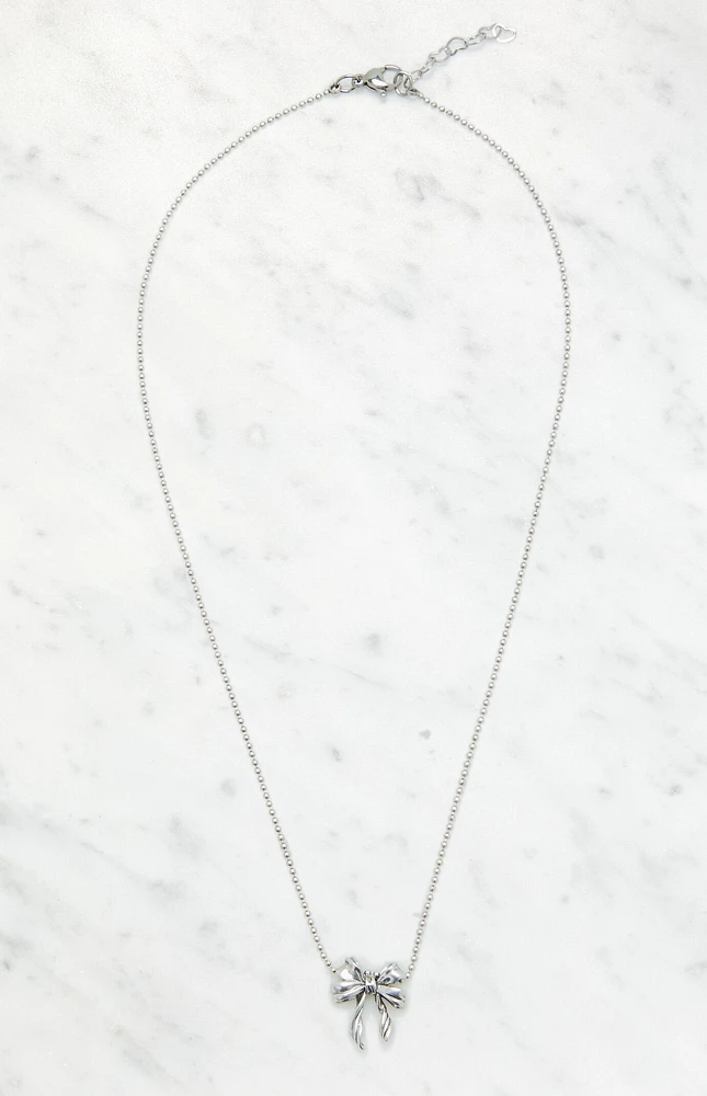 Silver Bow Necklace