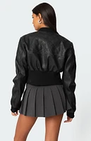 Edikted Cropped Faux Leather Bomber Jacket