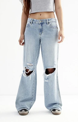 PacSun Casey Medium Indigo Ripped Knee Low Rise Baggy Jeans