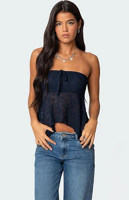 Edikted Embroidered Sheer Strapless Top