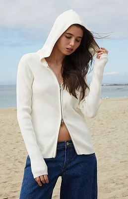 John Galt White Double Zip Sweater