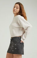 Pacsun Bow Rhinestone Mid Rise Denim Mini Skirt