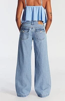 PacSun Casey Double Button Low Rise Baggy Jeans Medium Indigo