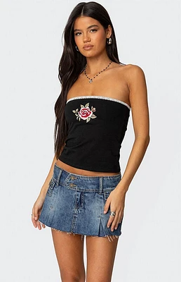 Edikted Enora Embroidered Rose Tube Top