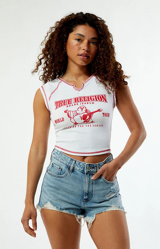 True Religion Contrast Stitch Ribbed Notched T-Shirt