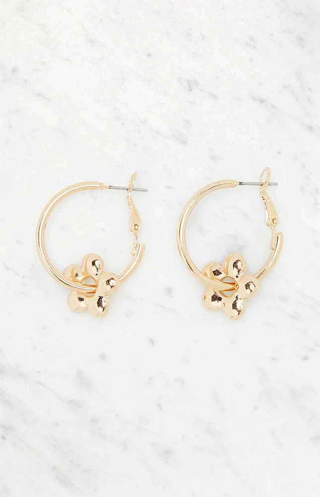 LA Hearts Flower Charm Hoop Earrings