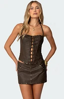 Edikted Stormi Lace Up Faux Leather Corset