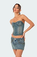 Edikted Studded Washed Denim Lace-Up Corset