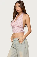 Edikted Stripey Metallic Cowl Neck Halter Top