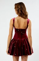 WEWOREWHAT Velvet Rose Corset Peplum Mini Dress