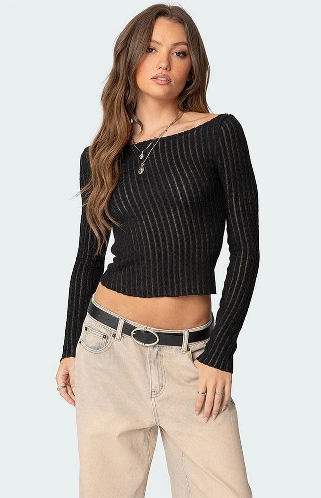 Edikted Textured Sheer Boat Neck Top