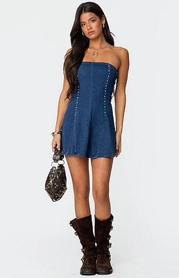 Edikted Fara Strapless Denim Mini Dress