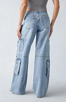 PacSun Light Indigo Low Rise Baggy Cargo Jeans