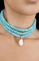 Ettika Marina Layers Turquoise Beaded Pearl Pendant Necklace