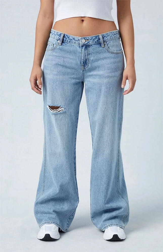 Pacsun Eco Light Indigo Glitter Low Rise Baggy Jeans