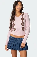 Edikted Argyle V Neck Knit Sweater