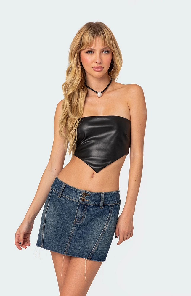 Edikted Vic Triangle Faux Leather Crop Top