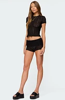 Edikted Rye Sheer Textured Fold Over Shorts