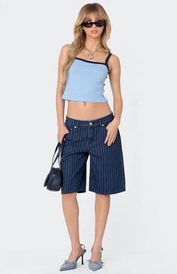 Edikted Pinstripe Denim Bermuda Shorts