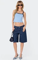 Edikted Pinstripe Denim Bermuda Shorts