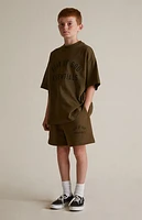 Fear of God Essentials Kids Olive Fleece Soccer Sweat Shorts