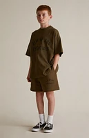 Fear of God Essentials Kids Olive Fleece Soccer Sweat Shorts