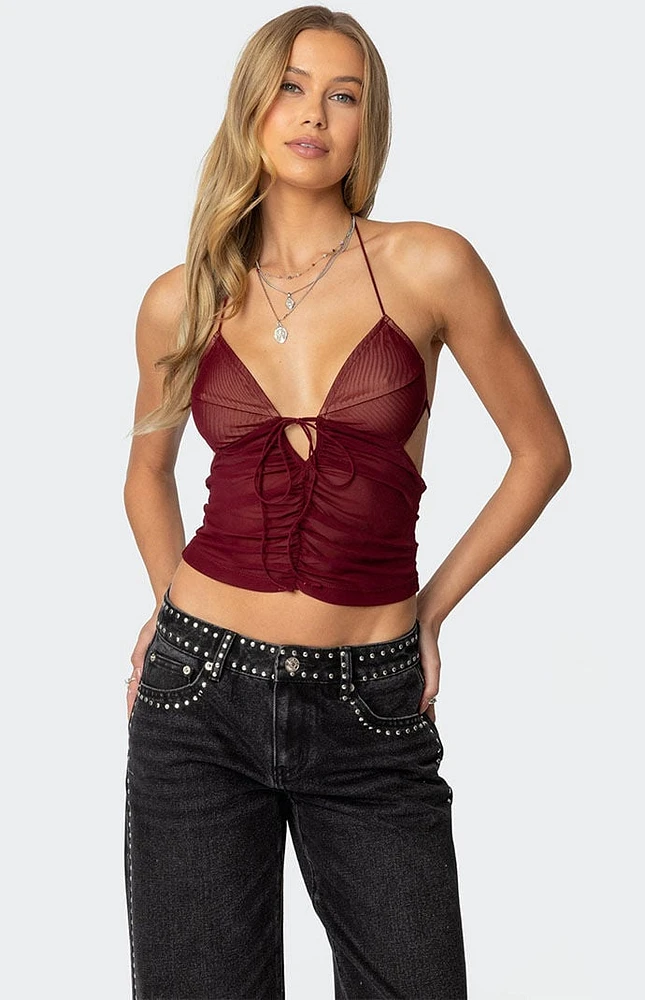 Edikted Strappy Ruched Mesh Top