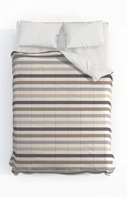 Beige Striped Comforter Cotton Queen + Pillow Shams Kit