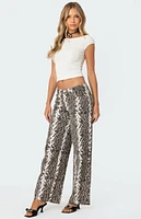 Edikted Snakescale Printed Low Rise Jeans