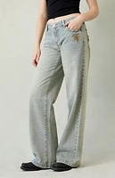 Pacsun Casey Camo Star Low Rise Baggy Jeans Light Indigo