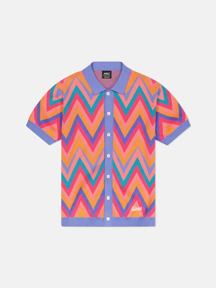 WeSC America Inc Teal Zigzag Short Sleeve Polo Cardigan