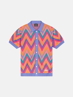 WeSC America Inc Teal Zigzag Short Sleeve Polo Cardigan