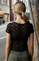 John Galt Black Lace Short Sleeve T-Shirt