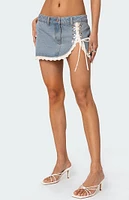 Edikted Eyelet Lace Up Denim Mini Skirt