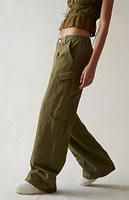 PacSun Olive Low Rise Cargo Puddle Pants