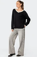 Edikted Contrast V Neck Knit Sweater