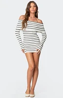 Edikted Pam Striped Fold Over Knit Mini Dress