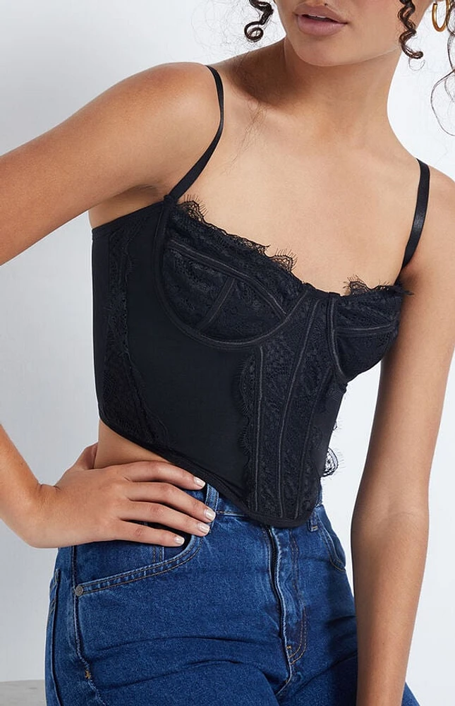 Lace Trim Mesh Corset Top