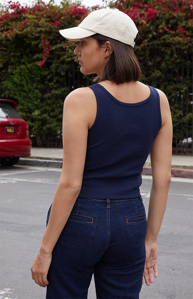Navy Side Button Basic Tank Top