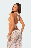 Edikted Bess Open Back Sheer Lace Halter Top