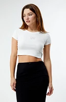 PS / LA Bow Ribbon Rhinestone Cropped T-Shirt