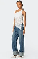 Edikted Lacey Sheer Asymmetric Drawstring Top