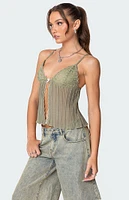 Edikted Pleated Lacey Split Front Tank Top