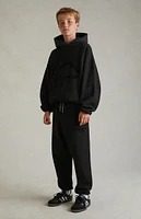 Kids Fear of God Essentials Black Nylon Fleece Hoodie