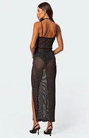 Sheer Micro Sequin Slitted Maxi Dress