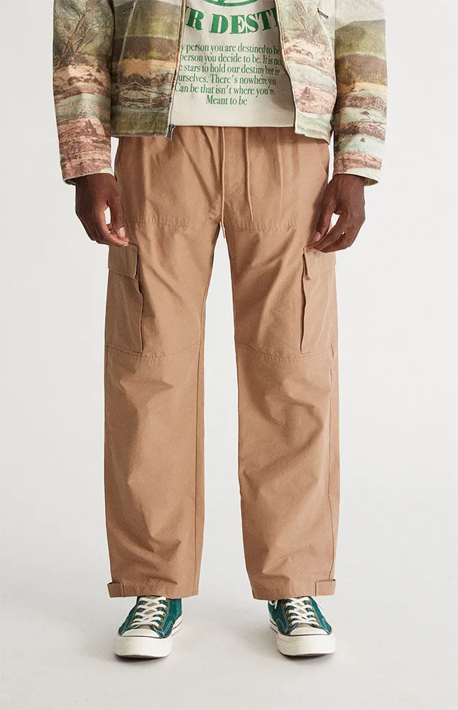 Khaki Nylon Baggy Cargo Pants