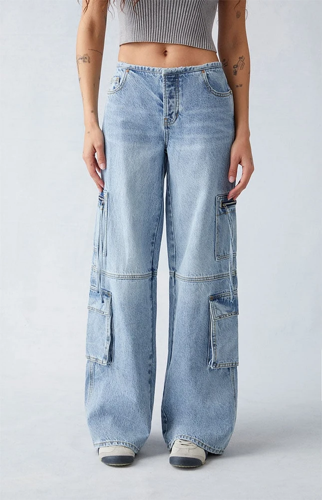 PacSun Light Indigo Low Rise Baggy Cargo Jeans